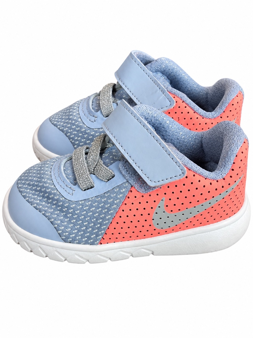 Nike Kids Coral and Light Blue Hook-and-Loop Sneakers